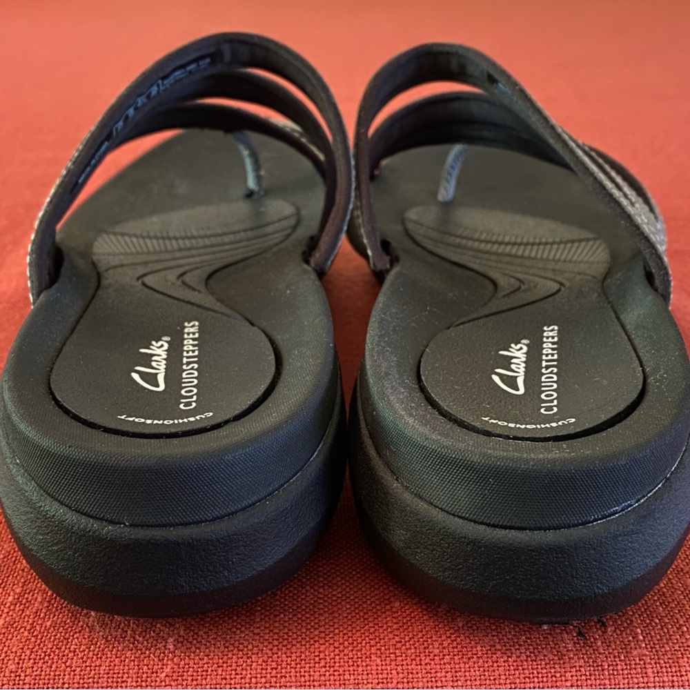 Clarks Cloudsteppers Glide Hi Iris Sandals Strappy Black Silver Women’s Size 10M - Picture 4 of 10